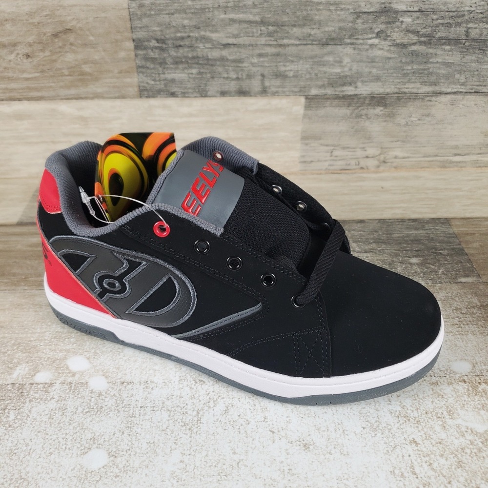 Heelys Propel 2.0 Mens Skate Shoes Sz 7 Black Red Gray Leather Lace Up Sneakers